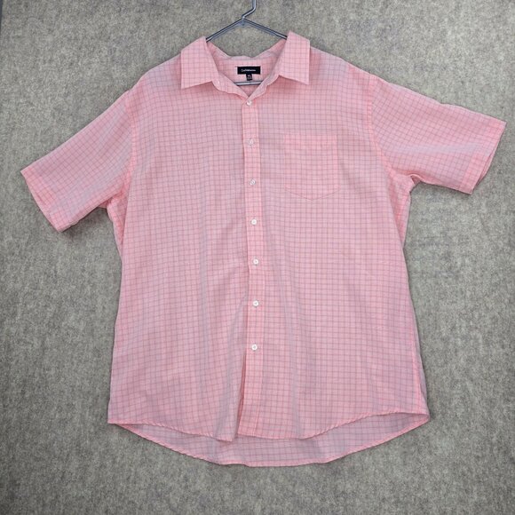Croft & Barrow Men’s XL Pink Short Sleeve Plaid Button-Up Shirt Polyester - Picture 1 of 7